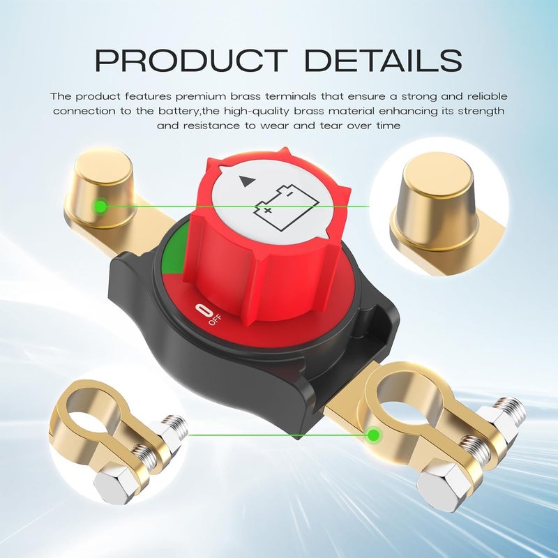 cnaodun Top Post Battery Disconnect Switch, Battery Heavy Duty Shut Off 12-48V On/Off Cut Off Switch for Car RV Boat and Vehicle - Image 3
